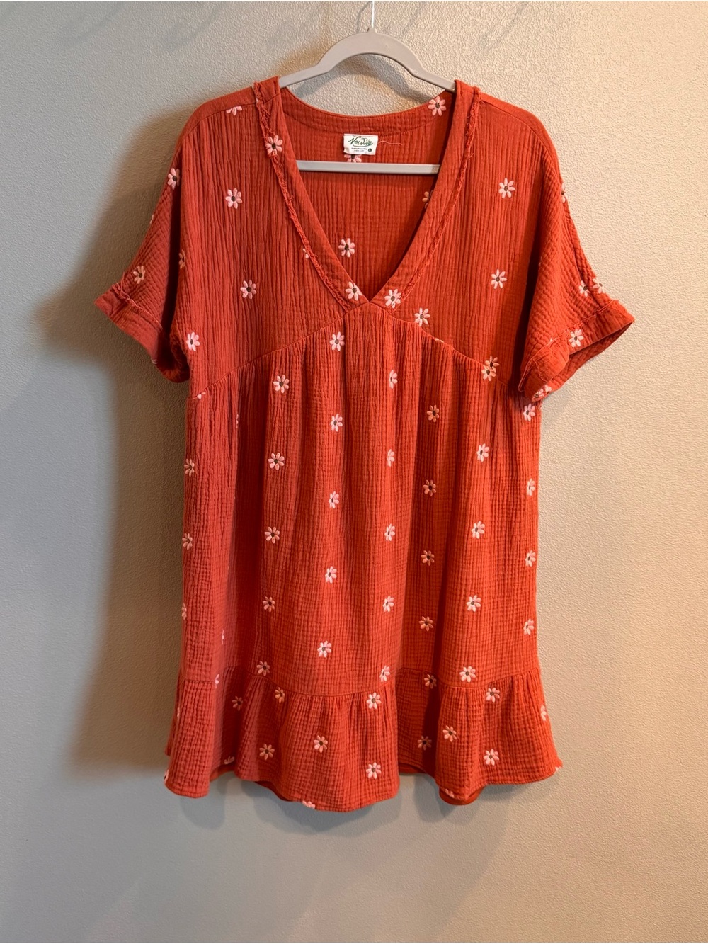 New In Women’s Rust Floral V-Neck Gauze Ruffle Midi Dress